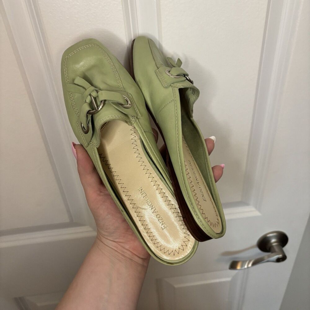 Vintage Green Leather Enzo Angiolini Slip On Loafer Made In Brazil Size 8M